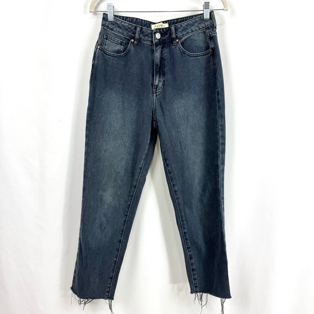PACSUN Women’s Sz 26 High waisted Mom Jeans Ankle Raw Hem Stone Wash Denim Jeans